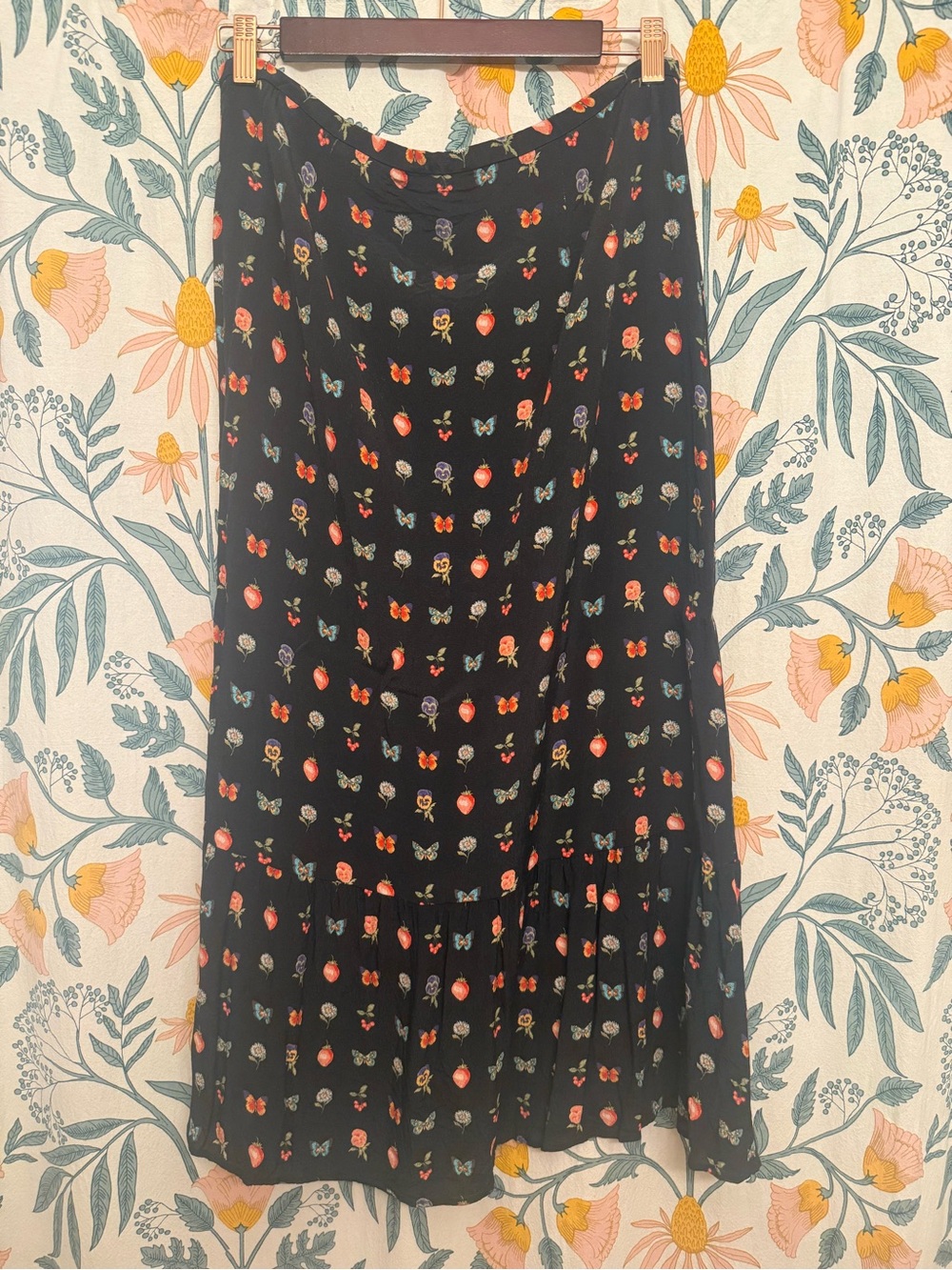 PAIGE Black Midi Skirt with Floral, Strawberry & Butterfly Print - Picture 8 of 9